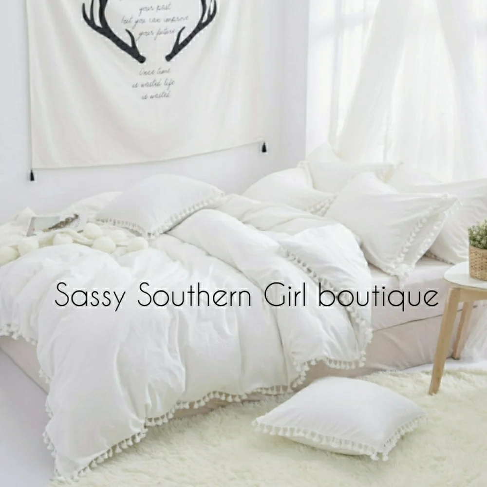⭐🆕 Boho White washed tassle duvet cover set